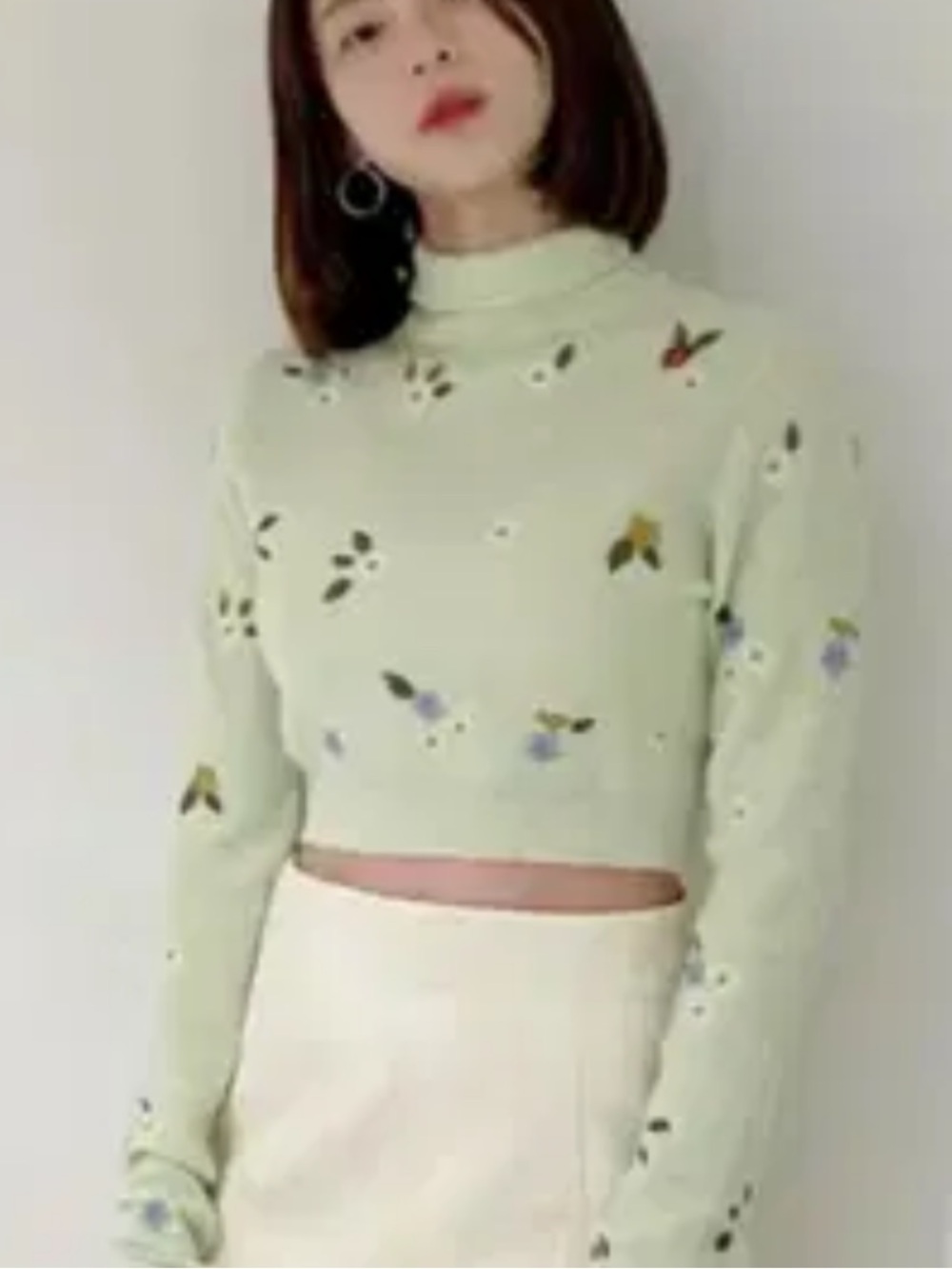 Zara Alpaca Wool Blend Floral Embroidered Turtleneck cropped Sweater woman’s M